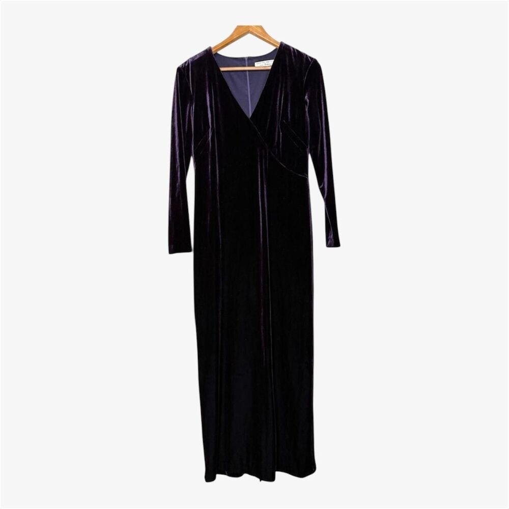 Vintage 90s Andrea Polizzi Rex Lester Deep Purple Velvet Maxi Dress